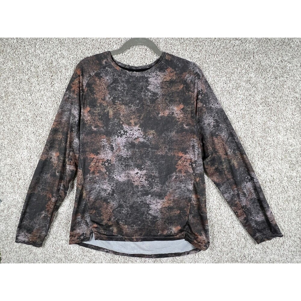 H&M Women’s Long Sleeve Top Abstract Print Brown Black Casual Lightweight Blouse